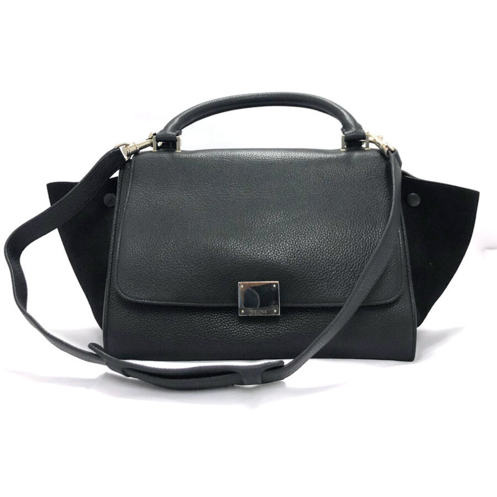 Celine 2way Shoulder Bag trapeze leather black